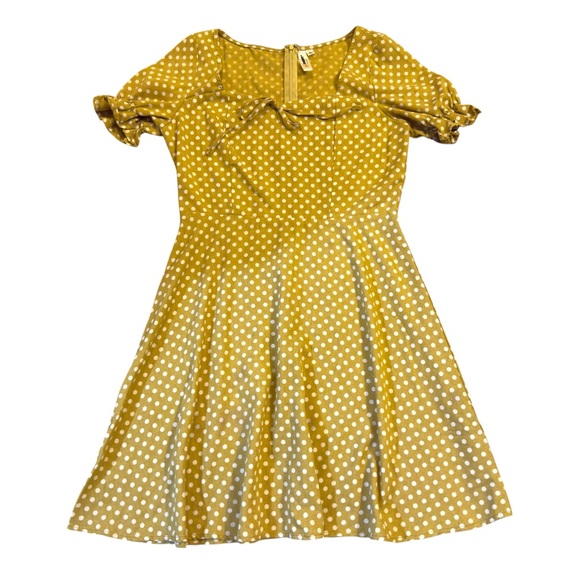 LARA Charming French Flirty Polka Dot Mustard Yellow Rockabilly 50’s Dress - Picture 1 of 11